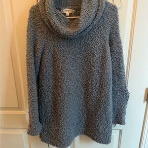 Pink Rose Plush Cowl Neck Sweater - Gray